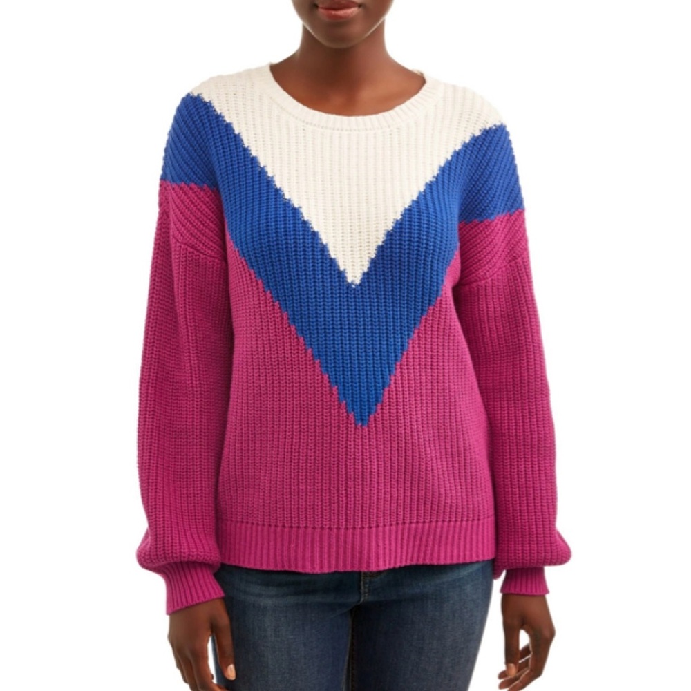 Time & Tru Retro Chevron Chunky Knit Sweater